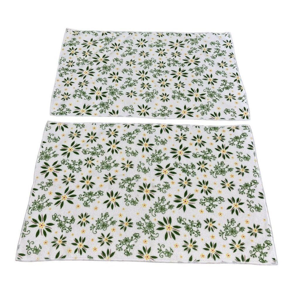Temp-tations Microfiber Kitchen Towels Green Floral Dish Mat 25x16 Set Of 2